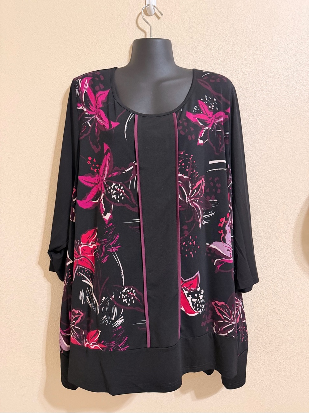 Avenue Black Tunic with Fuchsia Floral Print